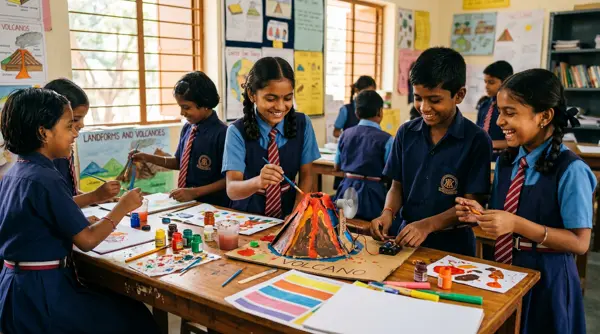 Students doing art and science activities