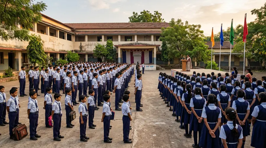 Students at the school morning assembly