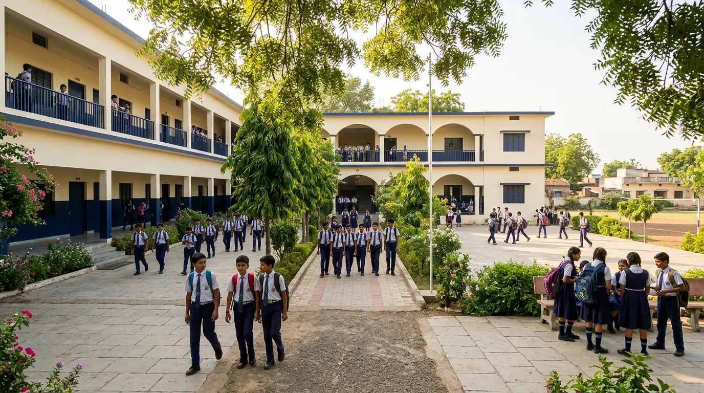 Students walking across the PCS Academy School campus